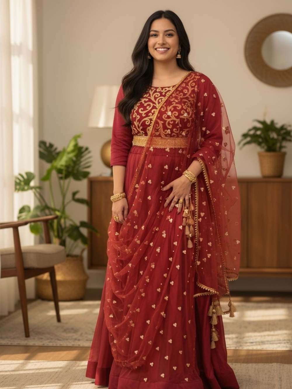 Elegant Red Embroidered Women's Lehnga with Matching Dupatta And Blouse.